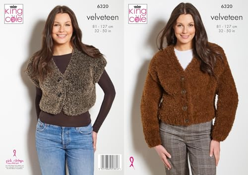 King Cole Ladies Knitting Pattern Womans Velveteen Plush Cardigan & Waistcoat (6320)