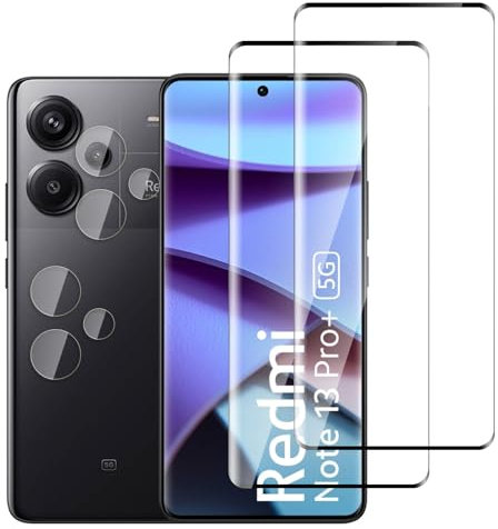 Jinshiweikai 4 Piezas: 2 x Protector Pantalla para XiaomiRedmi Note 13 Pro Plus y 2 x Protector de Lente de cámara, 3D Cobertura Completa, Dureza 9H Antiarrayazos, HD Ultraclaro