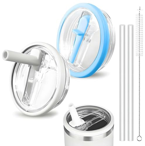 iTYOOS 2 Pieces Tumbler Lids Replacement Cup Flip Straw Tumbler Lid, Reusable Tumbler Cover for Stanley Cup 40oz, No Leakage Travel Tumbler Cup Lids with 2Pcs Straws and 1Pcs Cleaning Brush