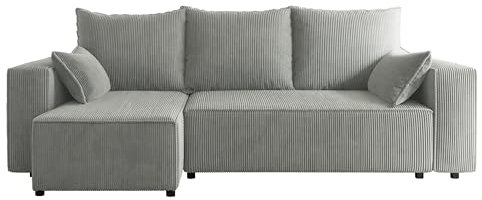 4ALL HOME Ecksofa mit Schlaffunktion Tobi 246x145 cm - Couch - Sofa mit Bettkasten - Eckcouch - L-Form - Schlaffsofa - Schlafsofa mit Bettkasten - Universal (Cord Poso 55 Grau)
