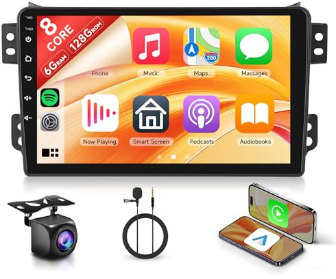 8 Core 6+128G Android Autoradio für Suzuki Splash Ritz/Opel Agila B 2004-2014 Wireless Carplay 9 Zoll mit Android Auto Mirror Link Bluetooth FM/RDS/EQ/DSP WiFi GPS Navi Lenkradsteuerung Rückfahrkamera