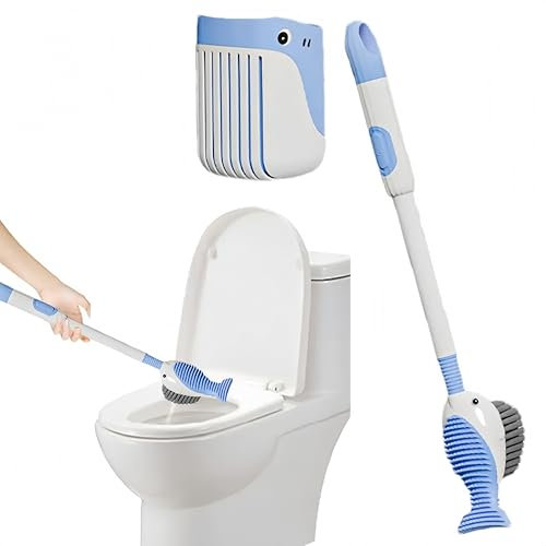 Azragon Toilet Loo Brush & Holder Set Wall Mounted | Space-Saving Bathroom Organizer w/Non-Slip Bristles & Rust-Proof Hook | Fits Most Toilets(Ocean Blue)