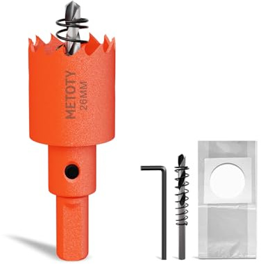 METOTY 26mm Bi-Metal Hole Saw,Universal HSS M42 Hole Saws,with Triangular Shaft Adapter and Centring Drill, One Free Dust Bag for Aluminum, Metals, Plastics, Acrylic Glass, Wood, Gypsum board