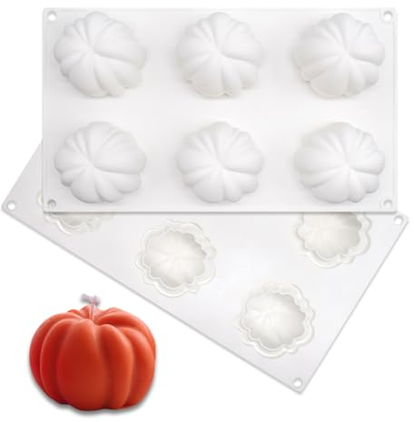 CYMYGS Halloween Silicone Mould, 6 Cavity Halloween Pumpkin Candle Moulds | Silicone Pumpkin Moulds for Bakeware Dessert Mousse DIY Chocolate Soap Candle, Home Christmas Party Handmade Gift