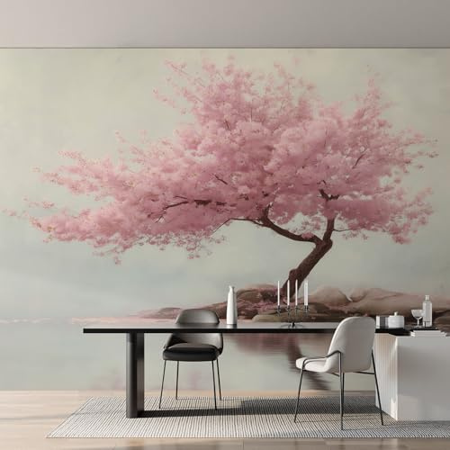 Non-Woven Cherry Blossom Tree Wallpaper - Pink Flower Plant Wall Mural for Bedroom, Living Room Background Decoration, Home Decor Photo Wall Paper 250x175 cm (WxH)