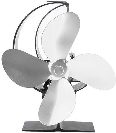 Qalvona Ventilador para Estufa de Madera, 4 Aspas, Circulación Rápida de Calor, Patrón Luna Estrella, Ventilador Térmico para Camping Exterior, Plata - Eficiencia Energética, Sin (Pago)