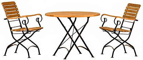 Kai Wiechmann Teak Sitzgruppe 2 Stühle 1 Tisch rund 90 cm klappbar Premium