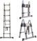 3.8M Folding Telescopic Multi Purpose Ladder 6X2 Steps Climb Extension Herringbone 1.9+1.9m Home Loft Portable Stainless Steel DIY Attic Ladder, UK Stock