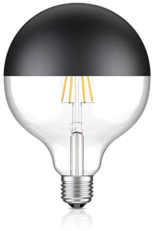 ledscom.de E27 LED Leuchtmittel, G125, warmweiß (2700 K), 6,7 W, 660lm, Kopfspiegel (schwarz)