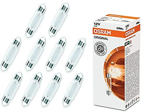 10x Osram C10W 41mm 12V 6411 Original Innenbeleuchtung - Kofferraum Handschuhfach Kennzeichen Tür Fußraum Leselampen Lizenz - Ersatz Halogen Soffite Lampe E-geprüft
