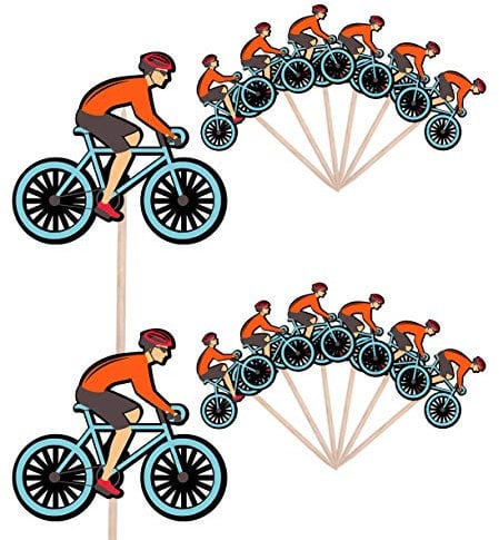 AK Giftshop Cyclist Cycling Events Clubs Birthday Party Food Cake Cupcakes Picks Sticks Decorations Toppers Stand Up Food Flags (pack of 14)