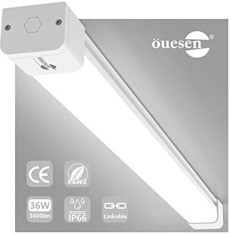 Öuesen Led Feuchtraumleuchte 120cm, Kellerlampe Led 36W 3600LM, IP66 Keller Deckenleuchte Röhre Feuchtraum Sehr Hell, Werkstattlampe kellerleuchte Feuchtraumlampe für Garage Werkstatt, Kaltweiß 5000K