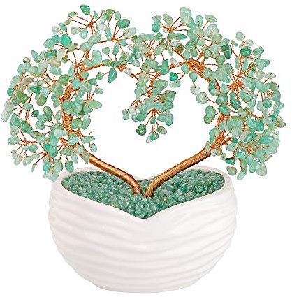 Jovivi Grüner Aventurin Edelstein Herz Geldbaum Feng Shui Bonsai für Reiki Heilung Chakra Stein Gleichgewicht Energie Generator Spirituelle Meditation Zuhause Innen Büro Dekor 20 cm - 21 cm