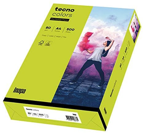 inapa farbiges Druckerpapier, buntes Papier tecno Colors: 80 g/m², A4, 500 Blatt, leuchtend grün