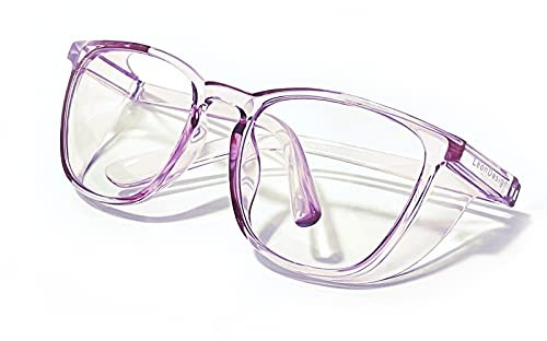 LeonDesigns Safety Goggles Anti-Fog Tactical glasses with Side Shields Clear Safety glasses with Anti-Scratch UV400 protection Lens Goggles Inside Eyeglasses (Square transparent Purple)