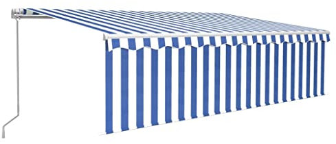 vidaXL Gelenkarmmarkise Einziehbar mit Jalousie LED Markise Sonnenmarkise Balkonmarkise Sonnenschutz Sichtschutz Garten Terrasse Balkon 5x3m Blau Weiß