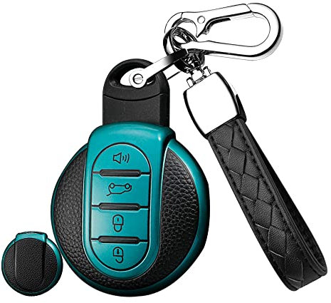 HIBEYO Autoschlüssel Hülle passt für MINI Schutzhülle Schlüsselbox Schlüsselhülle für Cooper One, Clubman,Cooper SD,F54,F55,F56,F57,F60 Schlüssel tasche Schlüsselgehäuse TPU Leder Texture-Grün