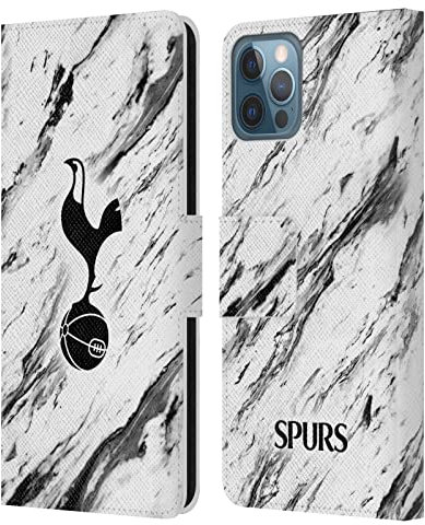 Head Case Designs Officially Licensed Tottenham Hotspur F.C. Black And White Marble Badge Leather Wallet Case Compatible With Apple iPhone 12 / iPhone 12 Pro