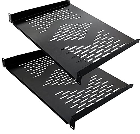RIVECO 2 Pieces 1U Rack Shelves 19” Tray Cabinet Mount Vented Cantilevers for Network Equipment Shelf Mounting, 14 Inches 35CM Depth, Black 2PCS