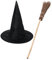labreeze Adults Black Witch Hat Witch Broom Stick Halloween Horror Fancy Dress Party Set