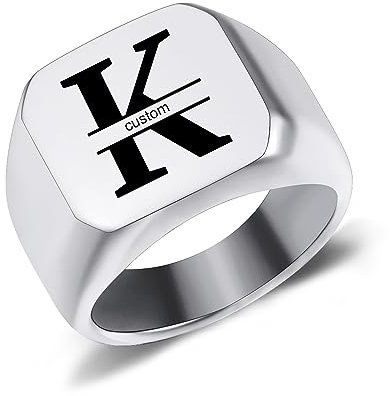 AOTXOXTOA Personalisierte Initiale Monogramm Signet Ring Brief Gravur Name für Männer Frauen Junge Mädchen Edelstahl Schmuck Memorial Band Jahrestag Geschenk mit Größe Adjusters
