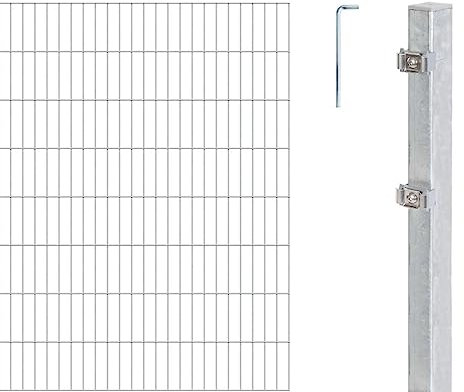 Alberts 654368 Doppelstabmattenzaun als 10 tlg. Zaun-Komplettset | verschiedene Längen und Höhen | feuerverzinkt | Höhe 200 cm | Länge 8 m
