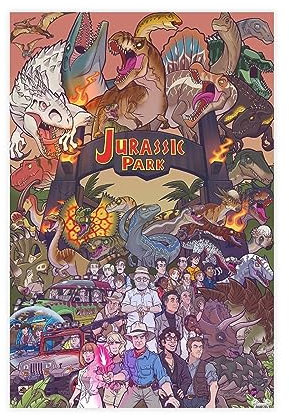 TONFON Jurassic Park Cartoon gemaltes Filmcover Wandkunst Deco Poster Leinwand Poster Schlafzimmer Dekor Sport Landschaft Büro Zimmer Dekor Geschenk ungerahmt 60 x 90 cm