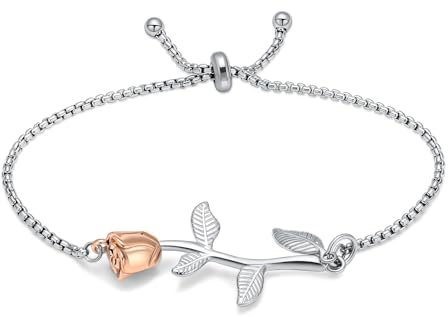 VCCWYQK Rose Blume Urne Armband für Asche für Frauen Mann Edelstahl Memorial Adjustable Asche Link Armband Kremation Schmuck