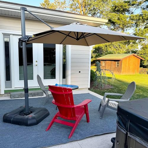 PURPLE LEAF Sonnenschirm mit Schirmständer, Gartenschirm 250 x 250 cm mit Kurbel, Gestell Aluminium, 360°Rotation,UV-beständig, Terrassenschirm für Balkon & Garten, Beige