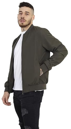 BRAVE SOUL Mens Bomber Jacket Smart Casual Full Zip Up Long Sleeve 100% Polyester Outdoor Jacket for Men, Khaki Colour, Size- L