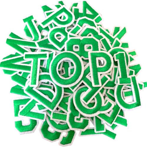 WILDREEDS 72 Pcs Letters and Numbers Patch, Alphabet A-Z Number 0-9 Embroidered Patches with Ironed Adhesive, DIY Iron Patches for Shirts Jackets Hats Jeans Shoes Bags (Green)