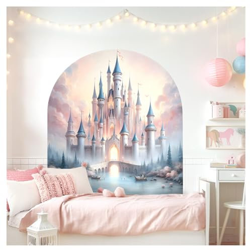 Little Deco Wandsticker Schloss Kinderzimmer Mädchen Wandtattoo Märchen Wandaufkleber für Babyzimmer rosa Schlafzimmer Wanddeko DL5048-04