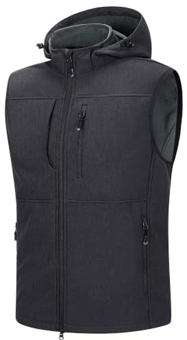 33,000ft Gilet softshell imperméable sans manches pour homme - Gilet polaire avec capuche - Fermeture éclair intégrale, XL