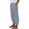 Sommerhose Damen Leicht,Leinenhose Damen Sommer,Leinen Capris für Frauen Elastische Taille Kordelzug Capri-Hosen mit Taschen Solid Side Button Casual Sommer Cropped Pants,blau,XXL