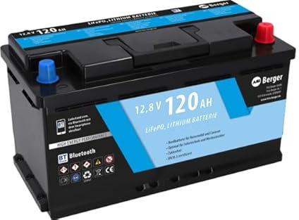 BERGER LiFePO4 120Ah 12V Lithium Batterie mit Bluetooth | 1536Wh Lithiumbatterie ideal für Wohnmobil, Wohnwagen, Camper, Boot & Solaranlage | Autarke Stromversorgung & zuverlässige Leistung