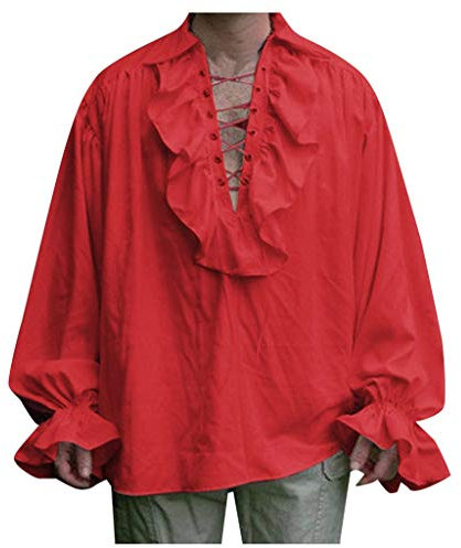 Mittelalter Kleidung Herren Renaissance Viktorian Viking Kostüm Leinenhemd Piratenhemd Baumwolle Gothic Schnürung Langarm Hippie Shirt Karneval Kostüm Kurzarm Sommerhemd Mittelalter Hemden Retro