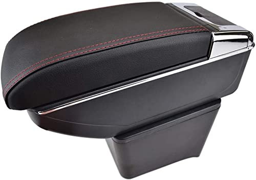 NEIGHBOBHOOD For V&W Polo 9N 2002-2009 Car Armrest Box Storage Box Center Console Leather Cup Holder Dual Layer Armrest Box Car Armrest Box(Red thread)