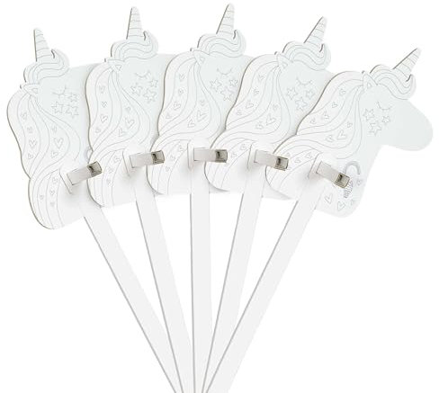 FOLDZILLA Steckenpferde Set aus Pappe 115 x 40 x 25 cm Hobbyhorse Stockpferde - Einhorn Regenbogen Ausmalen