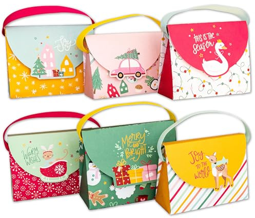 Papierdrachen 6er Set Geschenkschachteln Handtaschen Weihnachtszauber – Geschenkboxen in 2 Größen – Boxen für Geld & Kleinigkeiten – Weihnachten & Nikolaus – Wiederverwendbar