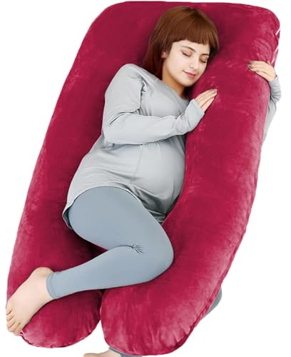 TaiBest U Shaped Full Body Pregnancy Pillow with Removable Cover for Maternity Women,Pregnancy Pillows for Sleeping,Support for Back, Legs, Belly,55 Inch Pregnancy Pillow for Women (Cotton, Red)