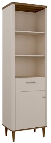 Forte LACETTI Regal 60, Elegantes Bücherregal mit 2 Einlegeböden, 1 Schublade, 1 Tür, Wohn-/Schlafzimmer, Kaschmir|Beige|Valencia Eiche Holzdekor, 60,4 cm breit x 200,5 cm hoch x 41,2 cm tief