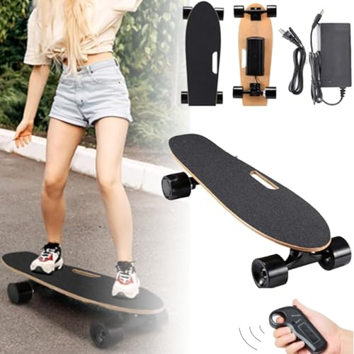 Skateboard elettrico con telecomando, longboard elettrico da 350 W per bambini e adulti, velocità massima 13,67 MPH, autonomia 8 miglia, 7 strati di acero, 3 marce regolabili per principianti