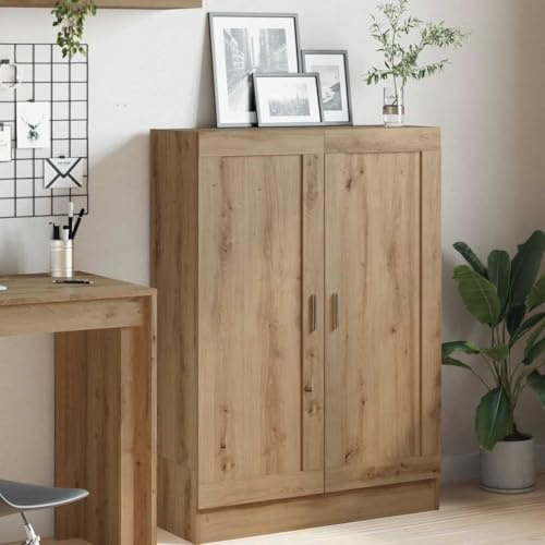 Mhdvray Bibliothèque en chêne artisan - 82,5 x 30,5 x 115 cm - En bois robuste - 3 compartiments, 2 portes - Meuble de salon stable avec design classique - Pour salon, bureau à domicile et couloir