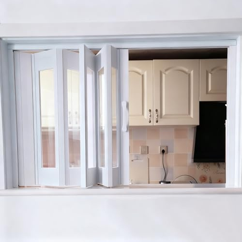 Ventanas Ventana Corrediza Plegable de PVC con Vidrio Acrílico, Puerta Tipo Acordeón con Riel Superior de Aluminio + Rodillo de ABS, Ventana Corrediza(100x80cm/40x32in)
