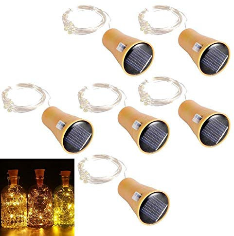 ALED LIGHT Lot de 6 Guirlandes Lumineuses LED Solaire Bouchon de la Bouteille 1m 10 LEDs Fil de Cuivre Lumière Décorative pour DIY Bouteille/Bar/Guinguette/Chambre/Mariage/Noël/Fête - Blanc Chaud