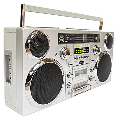 GPO Brooklyn 1980s Style Boombox CD Tape Player, Portable Dab Radio with FM and DAB+ Radio, USB Recording, Bluetooth Receiver, AUX-IN, Twin Speakers, Silver