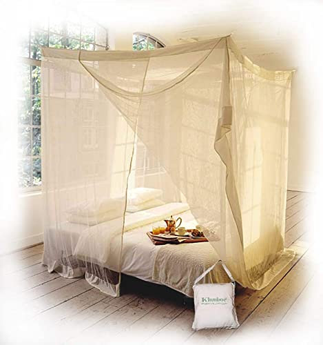 Moustiquaire de lit rectangulaire KLAMBOE ® Filet Anti-Insectes Haut de Gamme Fait Main - 210cm x 160cm x 235cm - Double Queen - Ecru