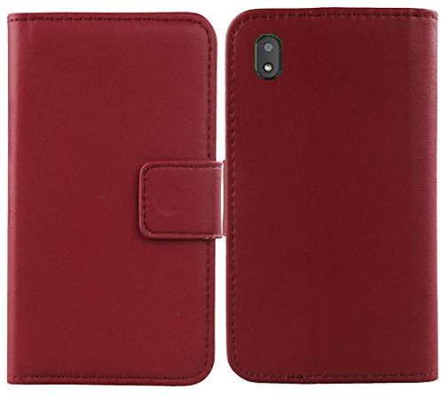 Lankashi Flip Echt Leder Tasche Für Gigaset GS110 6.1 Hülle Lederhülle Handyhülle Handy Tasche Book Brieftasche mit Kartenfächer Schutz Abdeckung Premium Cover Case Etui (Dark Rot)