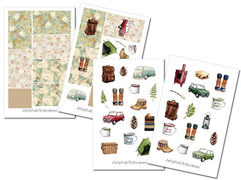 Wandern Sticker Set | Aufkleber | Journal Sticker | Planersticker | Sticker Wandern, Urlaub, Reisen, Weltkarte, Landkarte, Zelten, Campen