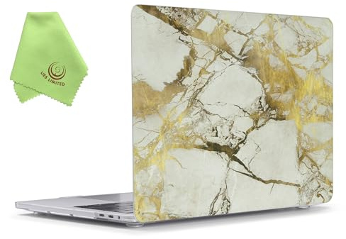 UESWILL Case for MacBook Pro 13 inch M1 M2 2016-2024, White/Gold | Model A2338 A2289 A2251 A2159 A1989 A1706 A1708, Marble Printed Pattern Fade-Resistant Make It Personal